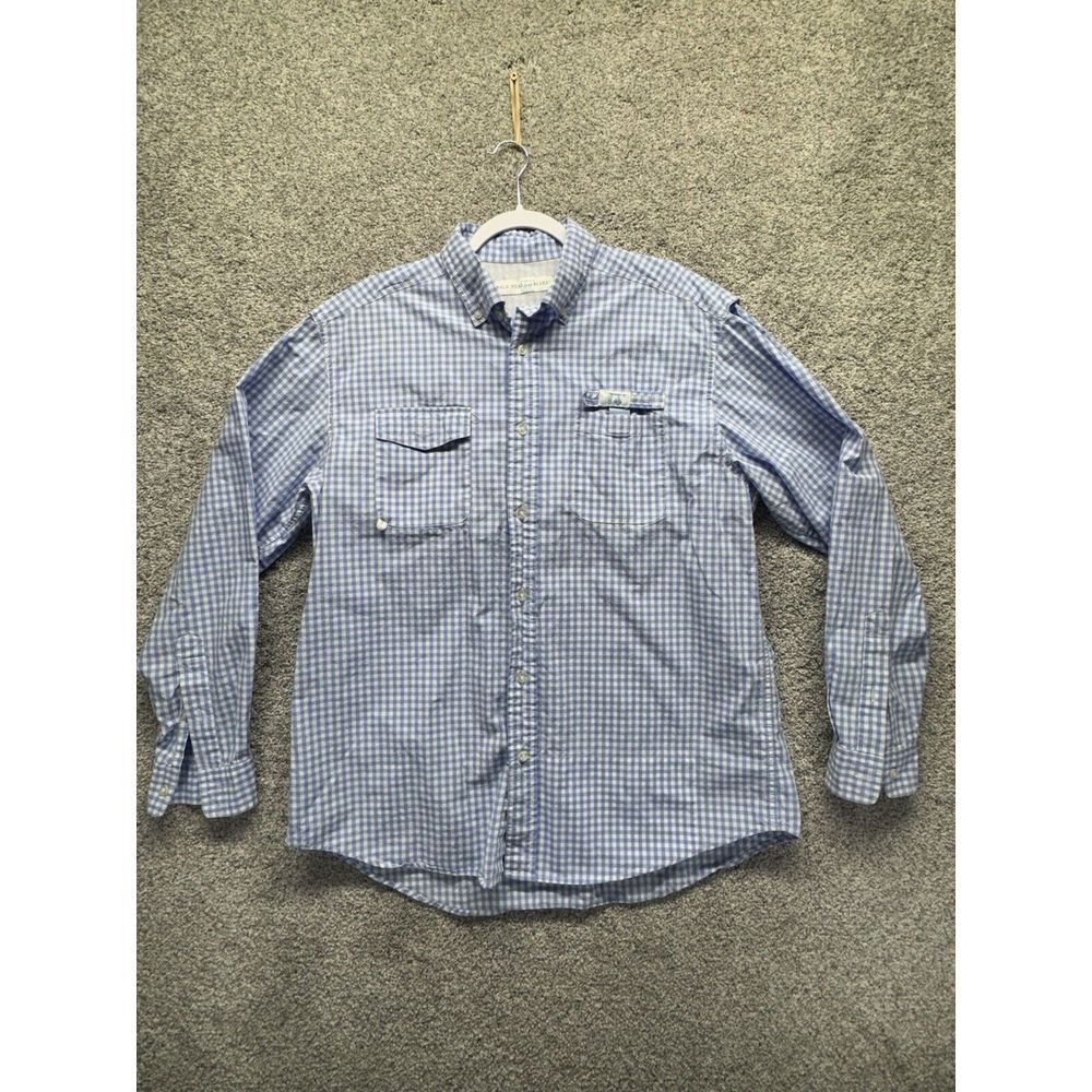 Bald Head Blues Mens Plaid Long Sleeve Blue Shirt Size Medium Vented Fishing VTG